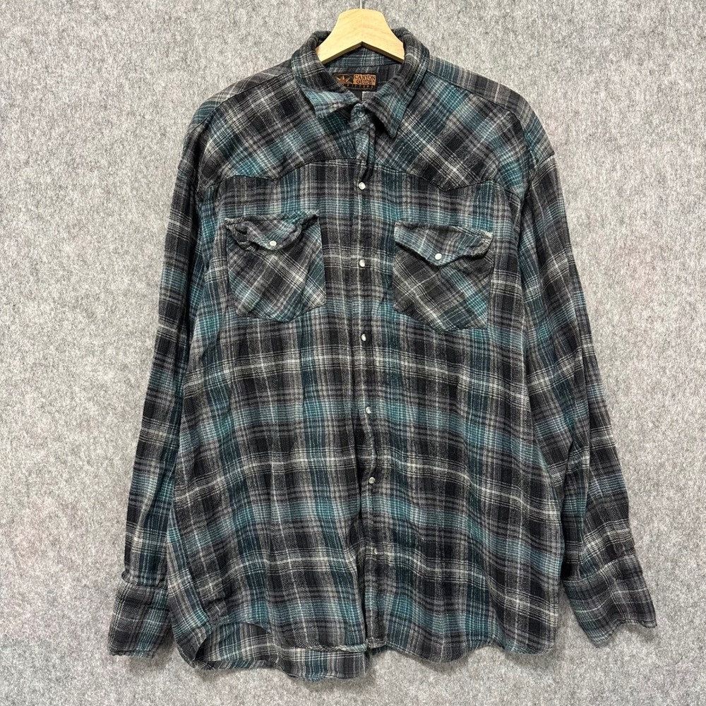 Canyon Guide Outfitters Mens XL Plaid Flannel Shirt Long Sleeve Cotton Western